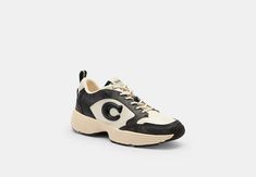 Signature coated canvas leather and mesh upper Fabric lining and footbed Rubber outsole Lace-up closure Style No. CY242 Coach Outlet, Signature Canvas, Canvas Leather, Womens Sneakers, Outlet, Lace Up, Mesh, Women Shoes, Sneakers