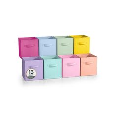 colorful storage boxes with labels on them for the numbers 13 and thirteen in each box