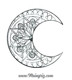 a drawing of a crescent with an intricate design in the middle, on top of it