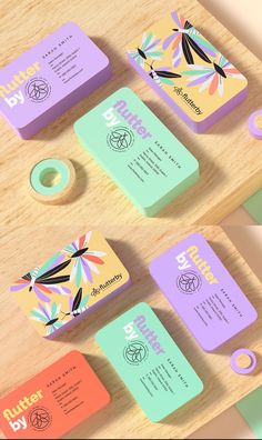 the business cards are designed to look like they have different colors and designs on them