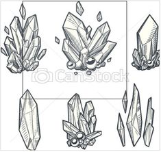 different types of crystals on a white background