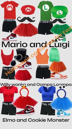 the mario and luigi costumes are all in different colors