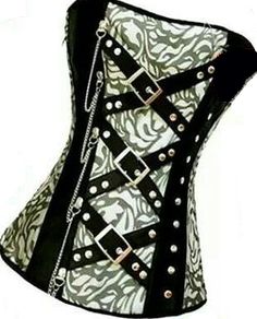 The crisscrossing belts are great! I like the grey on white design, it really makes the black stand out. The only thing I don't like is that it's asymmetrical. Both sides look cool but pick one or the other! Gothic Love, Silhouette Mode, Burlesque Outfit, Mode Rock, Bustier Lingerie, Green Corset