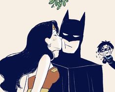 batman and batwoman kissing in front of a tree