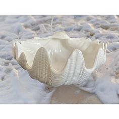 A large crisp white porcelain sea shell with lots of detail and faint beige highlights - half of a giant clam shell. Can be used as a planter, vase, candle holder, salad bowl or storage bowl (a vide poche) for example - small towels, soaps etc Very nice decorative object for coastal or nautical homes. Condition is excellent. Listed by East2West Furniture Florida. W12", D11:, H6.5" Giant Clam Shell, Beige Highlights, Giant Clam, Shell Bowl, Small Towel, Nautical Home, Clam Shell, Salad Bowl, Sea Shell