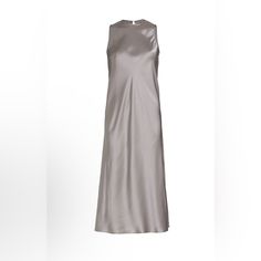 Nwot Atm (Anthony Thomas Melillo) 100% Silk Dress In A Silver/Gray Color. Size Large. This Is Real Luxury. Feels Amazing Against The Skin. Pit To Pit Is 17 Inches But I Can Gently Stretch It To 21 Inches. This Dress Is From A Pallet Pull And My Have Minor Flaws I Have Looked It Over And Seems To Be In Perfect Condition. Tag Is Cut So It Cannot Be Returned To The Store. Elegant Sleeveless Metallic Dress, Chic Sleeveless Silver Maxi Dress, Chic Silver Sleeveless Maxi Dress, Metallic Silk Dress For Evening, Metallic Silk Cocktail Dress, Chic Metallic Silk Dress, Elegant Silver Midi Dress For Summer, Elegant Silver Summer Midi Dress, Elegant Silver Midi Summer Dress