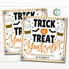 two trick or treat flyers with pumpkins and bats