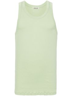 light green cotton fine ribbed tonal design round neck sleeveless straight hem Mint Green Tank Top, Calorie Meals, City Shorts, Green Tank Top, Airport Fashion, Green Tank, Balenciaga Triple S, Custom Watch, Summer Beach Wear