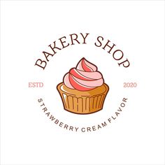 a bakery shop logo with a cupcake in the center and pink icing on top