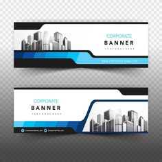 two blue and black business banners with skyscrapers