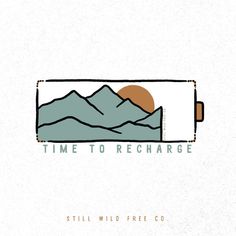 a logo for a company called time to recharge with mountains in the background