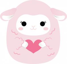 a pink sheep holding a heart in its paws