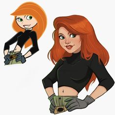 a cartoon girl with red hair and gloves