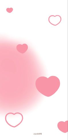 pink hearts are floating in the air on a white and pink background with red circles