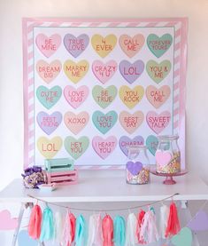 a valentine's day party with candy and decorations