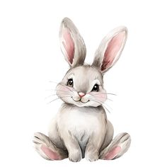 a watercolor painting of a rabbit sitting down