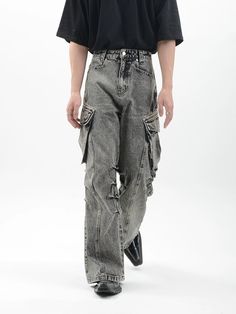 Step into the effortlessly cool vibe with our Acid Wash Cargo Pocket Wide-Leg Jeans, the ultimate blend of comfort and streetwise style. Crafted from durable fabric, these trousers boast a high waist, a straight-foot cut, and are detailed with functional cargo pockets for a utilitarian edge. The acid wash effect lends a vintage feel, while the no-stretch design maintains a structured look. Perfect for those who appreciate the fusion of form and function in their wardrobe. Easily dressed up with Cargo Denim Pants, Gold G, Cargo Pocket, Jean Grey, Cargo Jeans, Acid Wash, British Indian, Wide Leg Jeans, Denim Pants