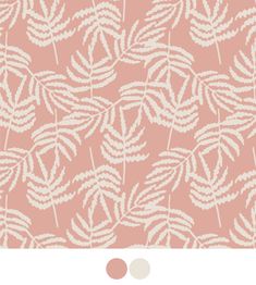 a pink and white wallpaper with leaves in the middle, on top of it