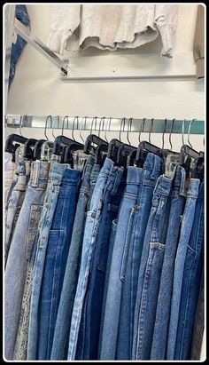 Discover genius jeans storage ideas to organize your wardrobe effortlessly! Maximize space and style with creative solutions for a clutter-free closet. Pile Of Jeans Aesthetic, Jeans Collection Closet, New Jeans Room, Pants Collage, Dresses Pastel