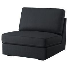 a black chair that is sitting up against a white background