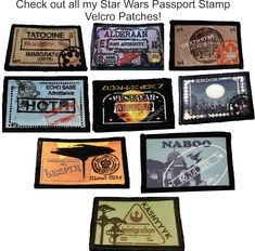 the star wars passport stamps are all different colors and shapes, but they have been printed onto them