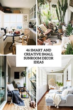 four different rooms with plants in them and the words, 46 smart and creative small sunroom decor ideas