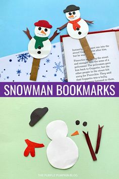 the snowman bookmarks are made from paper and cut out to look like they're