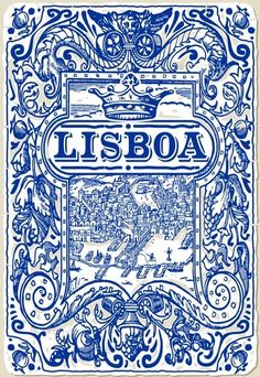 a blue and white tile with the word lisboa on it