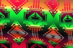 an abstract pattern with many different colors and shapes in the background, including red, green, orange, and yellow