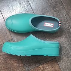 Amazing Pair Of Hunter Clogs In Wildmint Color. Practically Brand New- I Think I've Worn Them Twice, Around The House. Green Closed Toe Clogs For Outdoor, Hunter Clogs, Green Slip-resistant Summer Clogs, Summer Green Slip-resistant Clogs, Green Non-slip Closed Toe Clogs, Spring Green Non-slip Clogs, Green Non-slip Synthetic Clogs, Hunter Shoes, Women Hunters