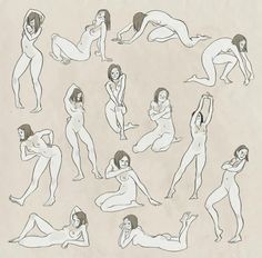 a drawing of women in various poses and positions