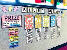 a bulletin board with words and pictures on it that spell out the word bluurtt