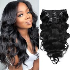 PRICES MAY VARY. 【High Quality】Pobokix clip in hair extensions 100% unprocessed virgin human hair extensions, blend perfectly without cornrows, silk and smooth, can be strengthened, curled, dyed, like your own hair! 【A Set of 8 Pieces & Tips】8 pieces 120g clip in hair extensions real human hair with 18 clips per set. Usually 2 sets is recommended to make a full head, 3 sets are suggested if you want thicker 【Invisible Lace Weft】Handmade lace weft remy human hair clip in extensions, prevent shedd Jet Black Hair Extensions, Clip Ins For Black Women, Hair Extensions Clip, Black Hair Extensions, Long Hair Extensions, Invisible Lace, Real Human Hair Extensions, Human Hair Clip Ins, Remy Hair Extensions