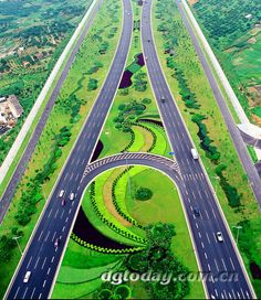 an aerial view of a highway with many lanes