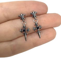 Edgy Earrings Aesthetic, Earrings Gothic, Gothic Earrings Men, Cross Earrings Men, Earrings For Men, Gothic Metal Pierced Earrings, Gothic Earrings For Men, Earrings Men, Gothic Silver Earrings For Streetwear