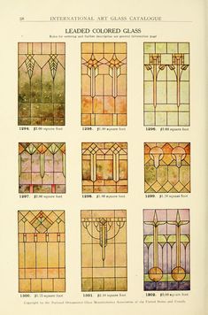 an old book with stained glass designs on it's pages and instructions to paint them