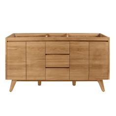 the sideboard is made out of wood and has three drawers, two doors and one drawer