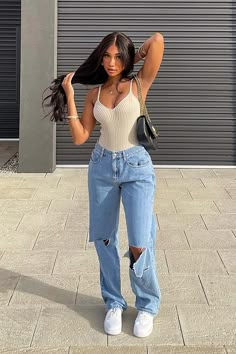 Style: Casual Fit: Loose Fabric: Denim Pattern: Solid Element: Non Rise: High Rise Product Type: Straight Pant Length: Full Main Composition: Cotton Season: Spring/Summer/Fall Fest Outfits, Streetwear Mode, Looks Black, Mode Inspo, Straight Leg Denim, Denim Trousers, Womens Loungewear, Mode Inspiration, Outfits Casuales