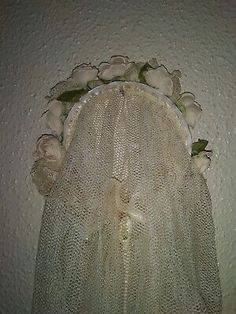 🌸Antique Wedding Crown With Veil And Flower Corsage Pin Approx 40" Long 1960's  | eBay Veil Flower Crown, Victorian Wedding Veil, Flower Veil Wedding Floral Crowns, Juliet Veil With Flower Crown, 1960s Wedding Veil, Flower Crown Veil, Corsage Pins, Flower Corsage, Antique Wedding