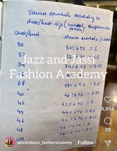 a piece of paper with writing on it that says jazz and jassi fashion academy