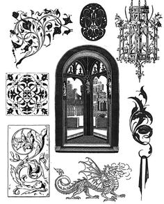 an old fashioned door with ornate designs on the front and side panels, including a chandelier