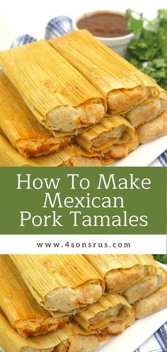 how to make mexican pork tamales on a plate with sauce and cilantro