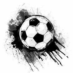 a black and white soccer ball with paint splatters