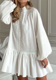 Lace Dress Vintage, Dress Women Elegant, White Dresses For Women, Puff Sleeve Dresses, White Dress Summer, Spring Summer Dress, Modest Fashion Outfits, 가을 패션