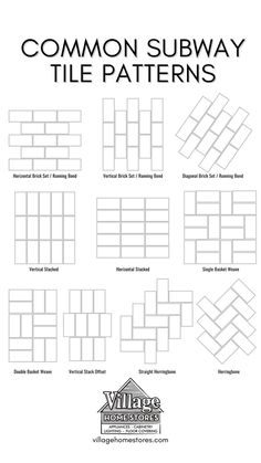 the common subway tile patterns are shown in black and white