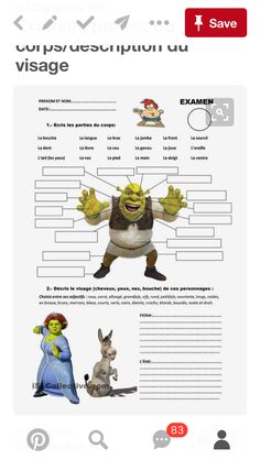 a cartoon character worksheet for children to learn english and spanish with pictures on it