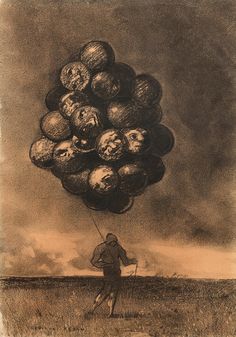 a man flying through the air while holding onto a bunch of balls on top of his head