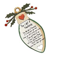 a christmas ornament with a poem written on it and holly leaves hanging from the top