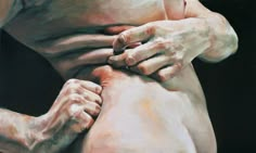 a painting of a person holding their hands together