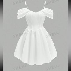 Brand New Never Been Worn / White Off Shoulder Spaghetti Strap Corset Top Short Dress With Zipper / Size 8/10 Off White Dama Dresses, White Short Dresses Formal, Short Puffy Corset Dress, Off Shoulder Dress With Straps, White Poofy Dress Short, White Short Formal Dress, White Dress Medium Length, Simple White Mini Dress, Off White Short Dress